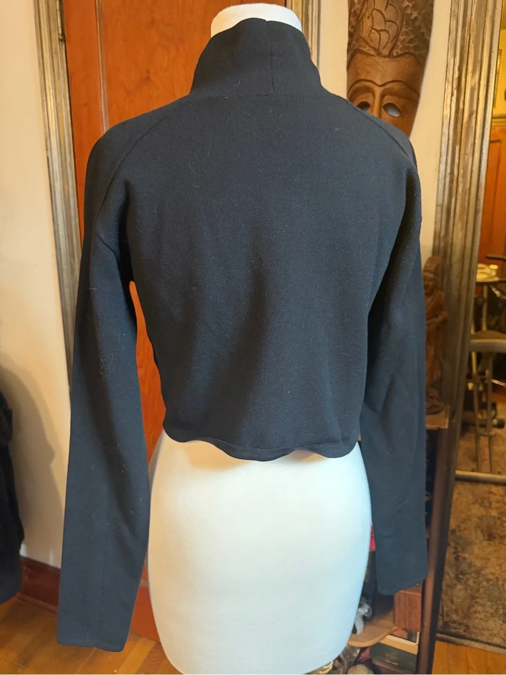 Helmet Lang Black Compact Wool Blend Neck Raglan Sleeve Mock Turtleneck Sz Small
